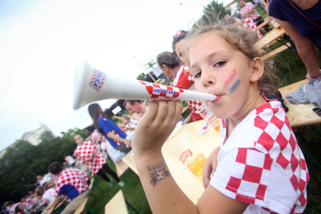 Young Croatian football fan celebrating